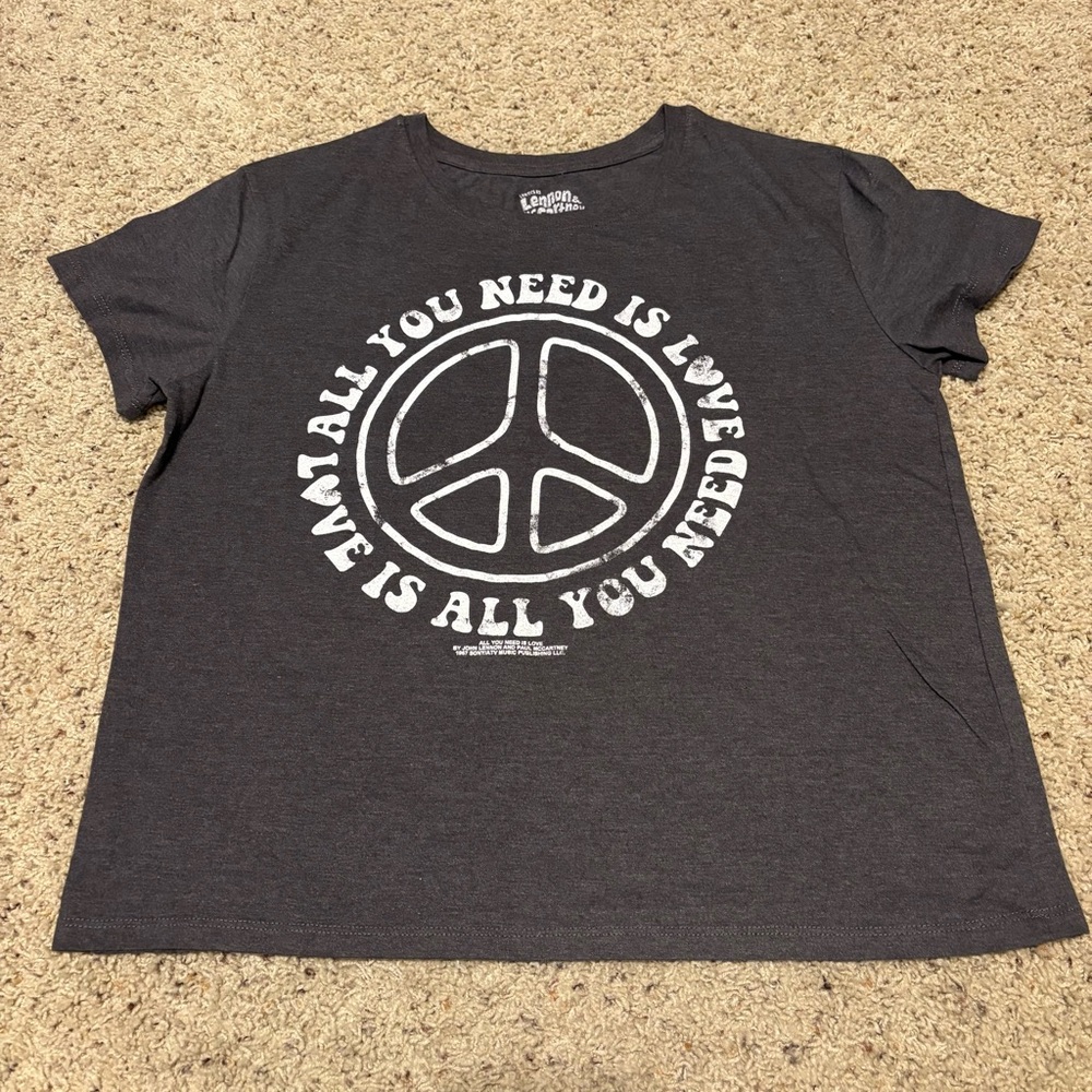 Graphic Charcoal Peace Sign All You Need Is Love Tee